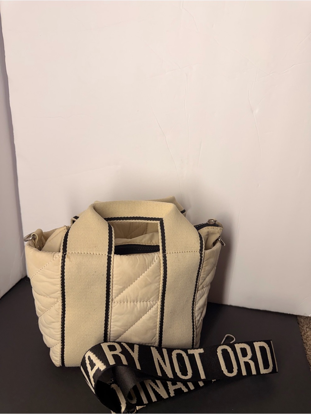 Zara bag Cream Quilted Tote Bag with Branded Strap